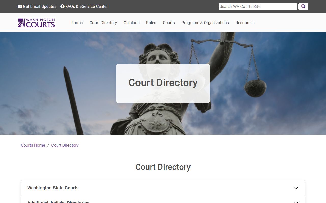 Washington State Court Directory with contact information for all courts